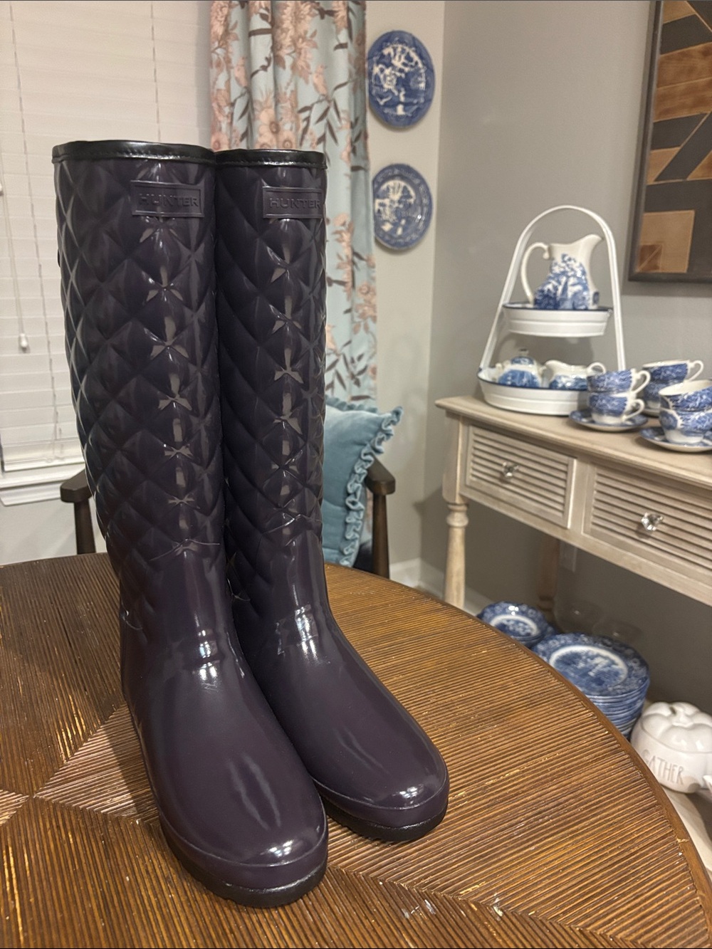 Hunter Refined Gloss Quilted Tall Rain Boots NEW SIZE 8 purple - Picture 2 of 9